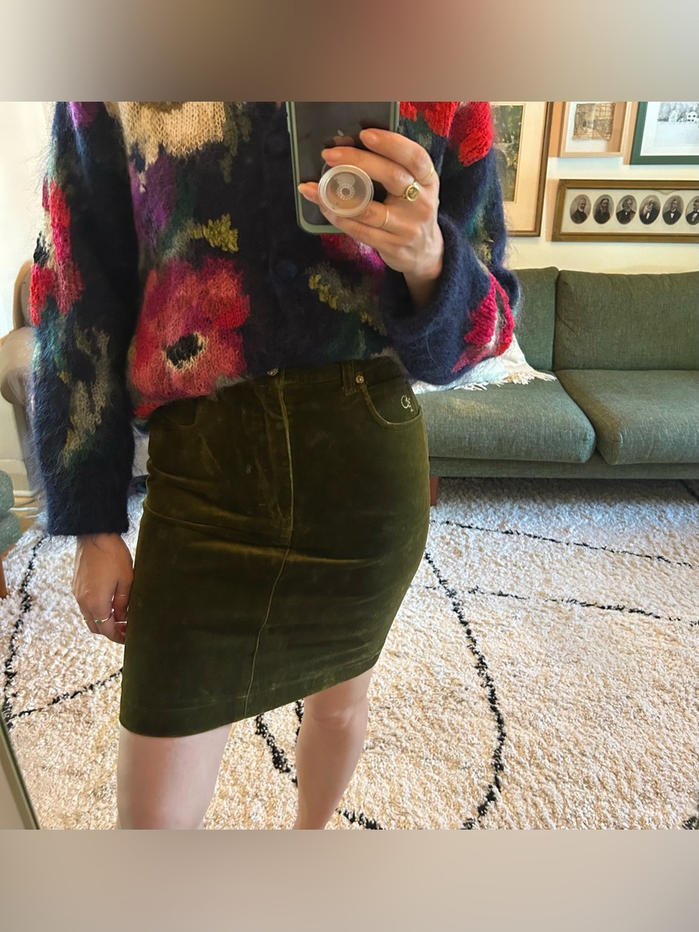 Green Velvet High-Waisted Skirt Italian